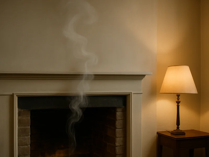 Smoke spilling from a fireplace opening into a living room